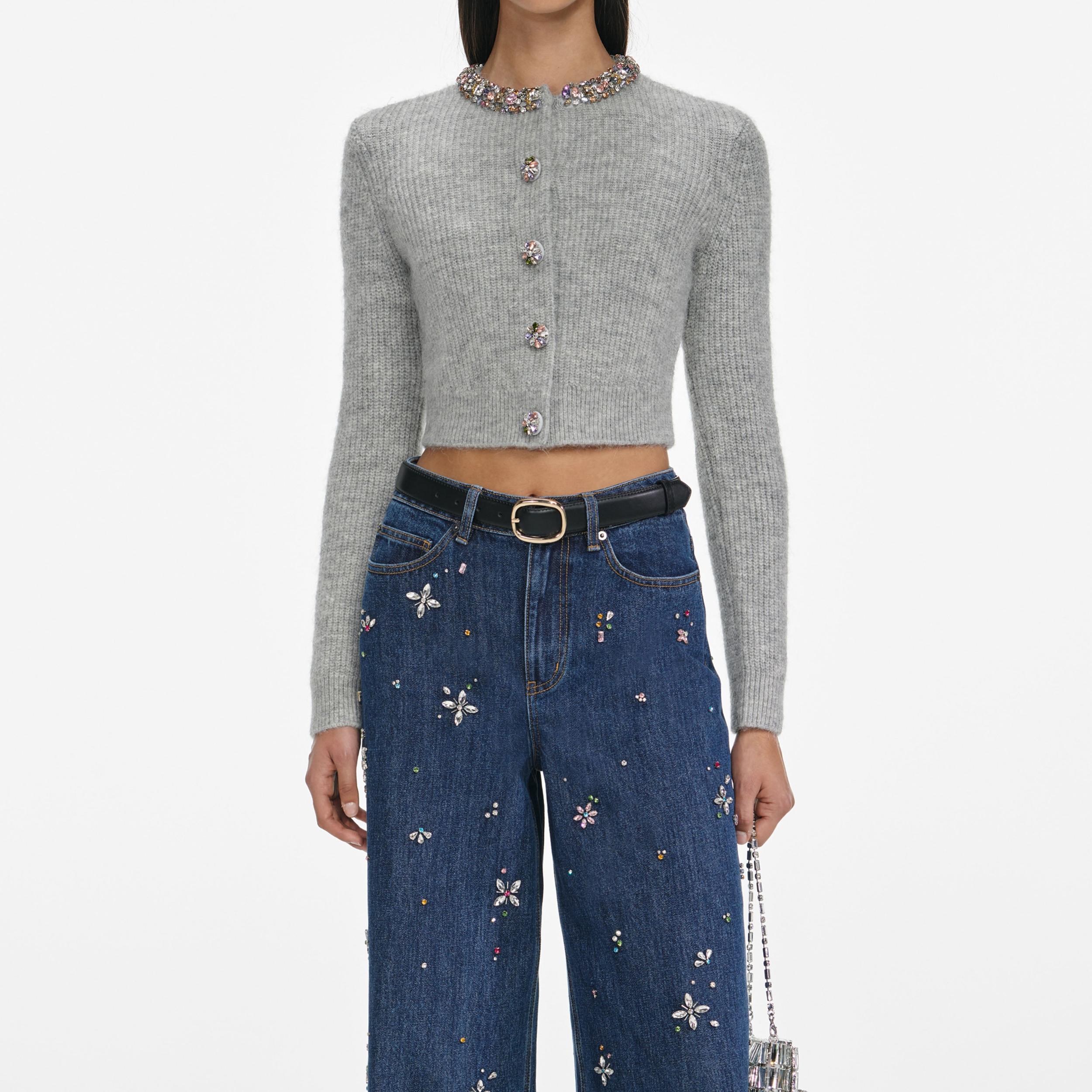 Grey Alpaca Knit Cardigan Product Image