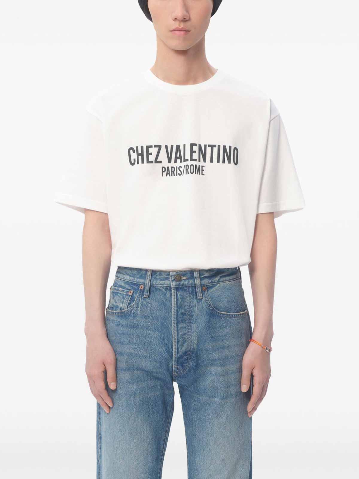 VALENTINO Cotton Crew Neck T-shirt With Graphic Print In White Product Image