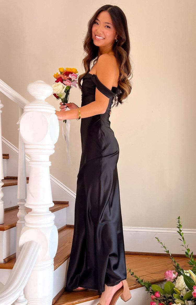 Ella Black Off Shoulder Formal Maxi Dress Product Image