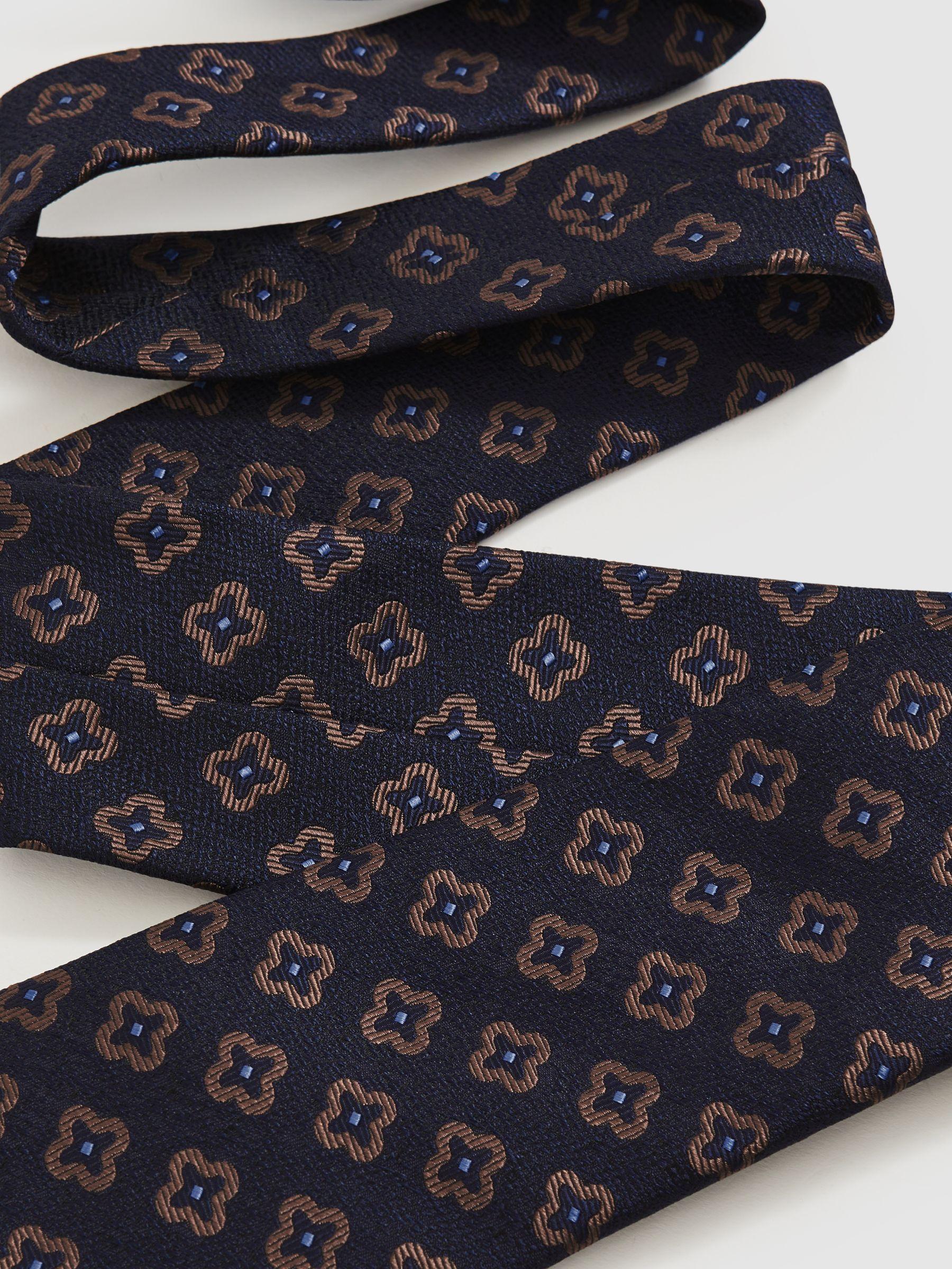 Silk-Wool Floral-Medallion Tie in Navy Product Image