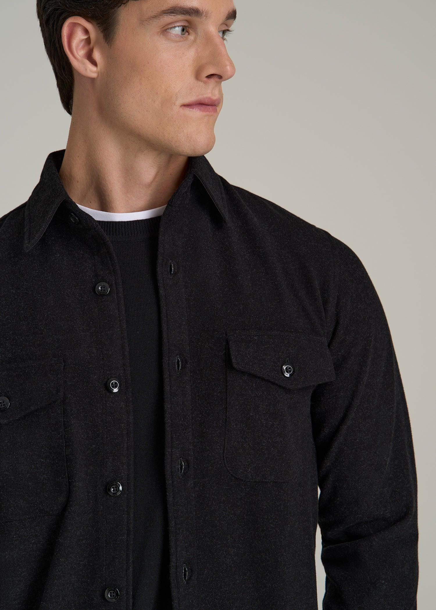 Stretch Knit Overshirt for Tall Men in Black Male Product Image
