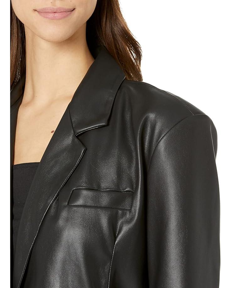 Faux Leather Long Double Breasted Blazer in Carbon Product Image