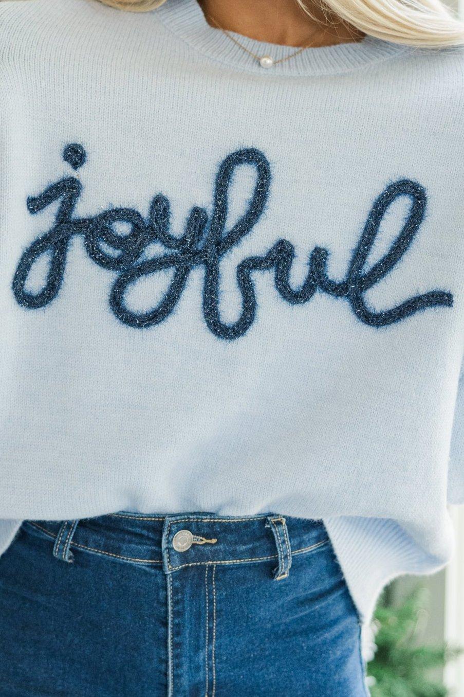Joyful Light Blue Script Sweater Female Product Image