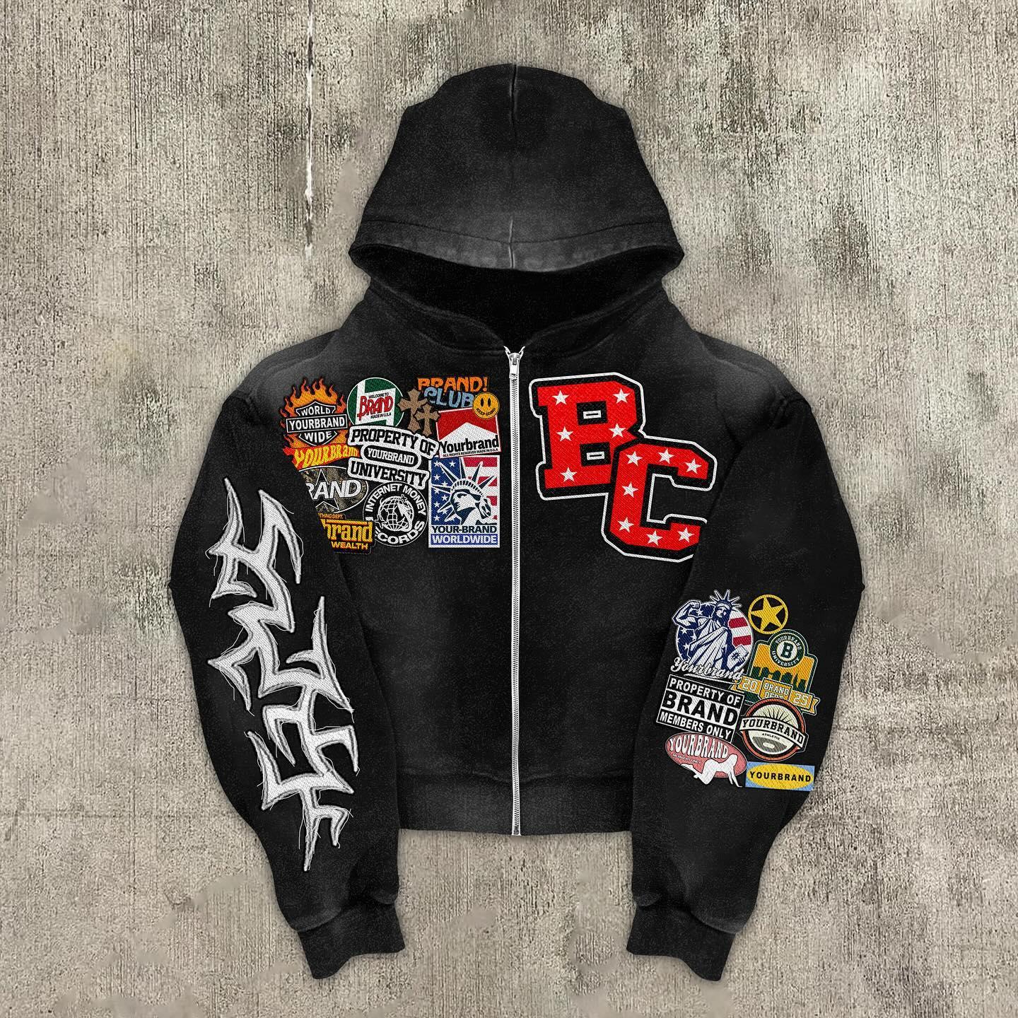 Men's Oversized Relaxed Graphic Vintage Washed Zip-Up Hoodie Product Image