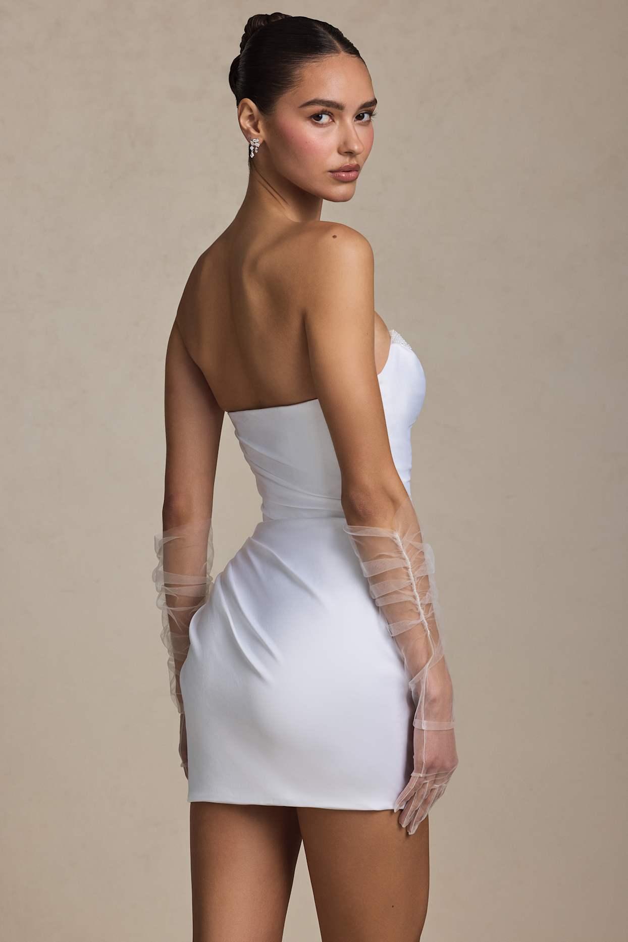 Ruched Corset Mini Dress in White Product Image