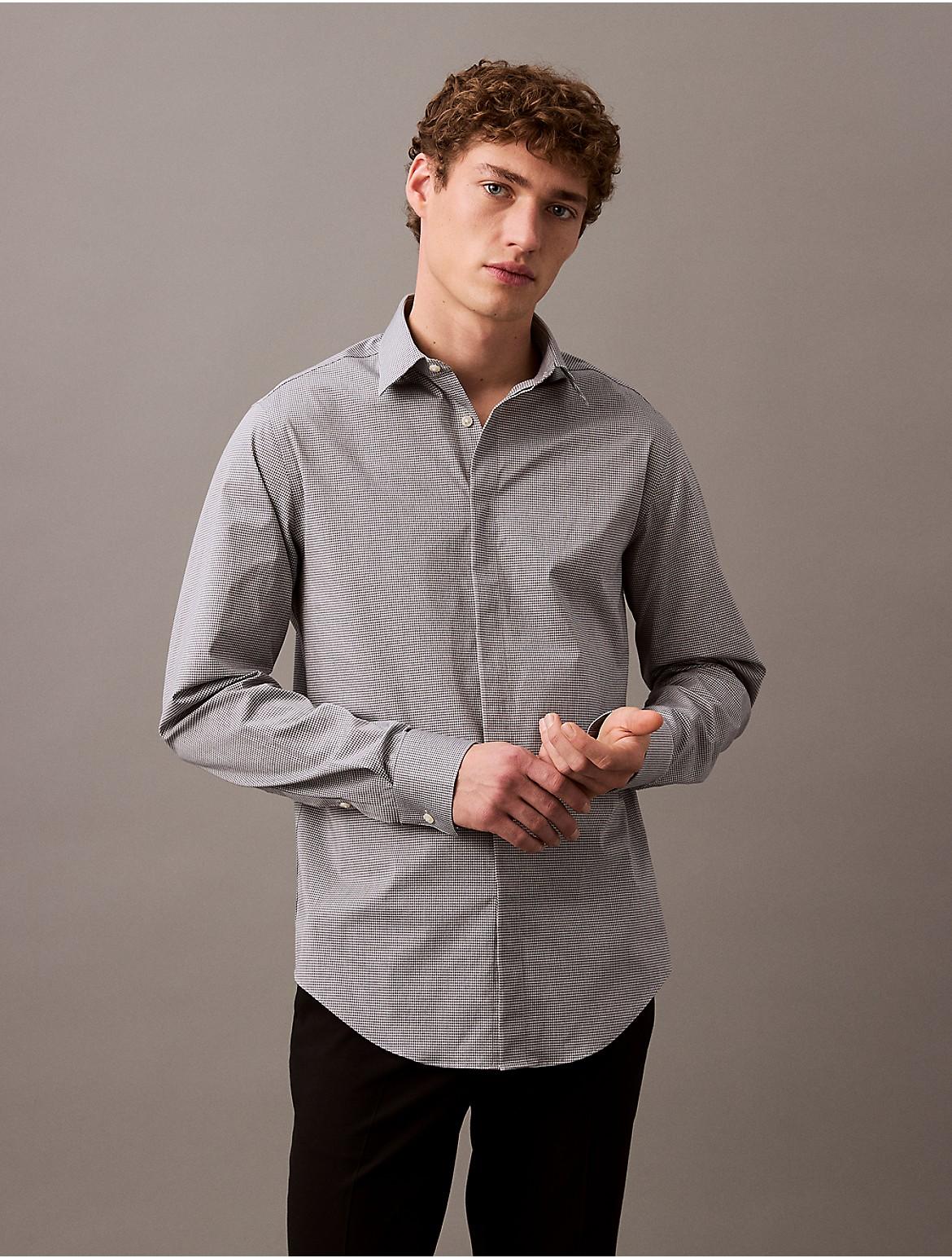 Calvin Klein Mens Steel Micro Check Slim Fit Button-Down Shirt - Grey Product Image