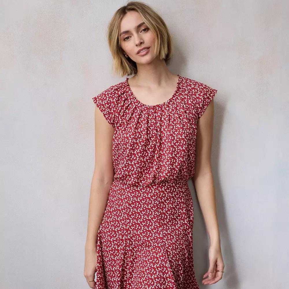 Women's LC Lauren Conrad Pleated Scoopneck Top, Size: XS, Red Heart Swirl Product Image