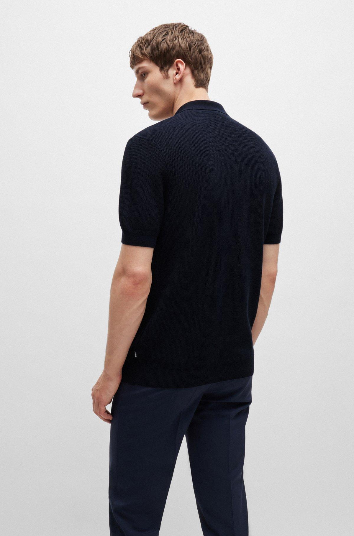 Regular-fit knit polo with mixed structures Product Image