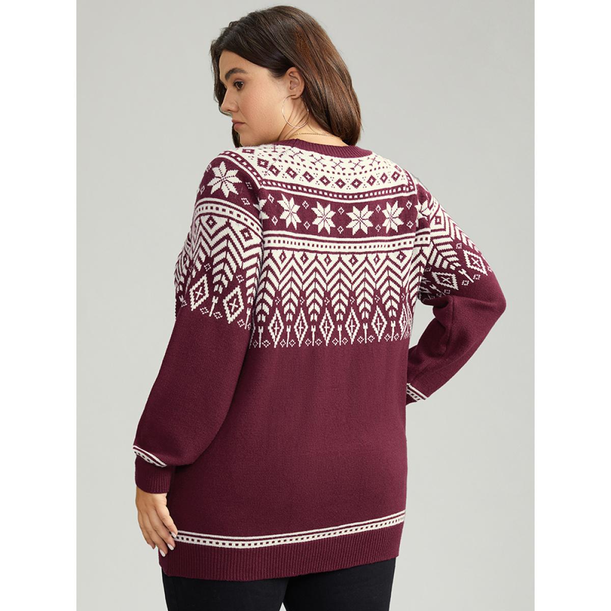 Plus Size Supersoft Essentials Christmas Graphic Elastic Cuffs Cardigan Burgundy Women Casual Loose Long Sleeve Dailywear Cardigans BloomChic 26/4X Product Image