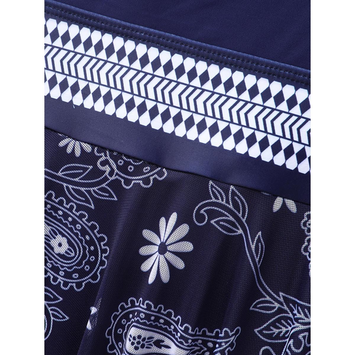 Plus Size Overlap Collar Bandana Print Mesh Swim Dress Women's Swimwear Indigo Beach Loose Overlap Collar High stretch Curve Swim Dresses BloomChic 10/M Product Image