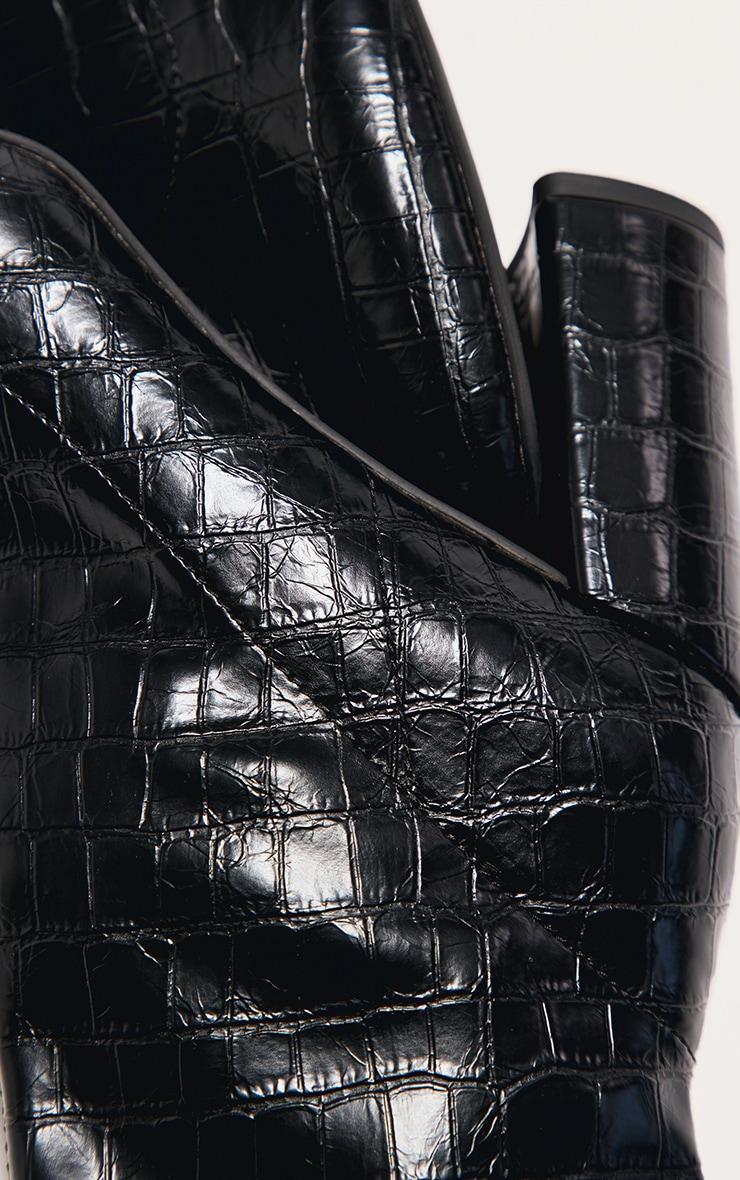 Black Croc Pu Round Toe Heeled Ankle Sock Boots Product Image