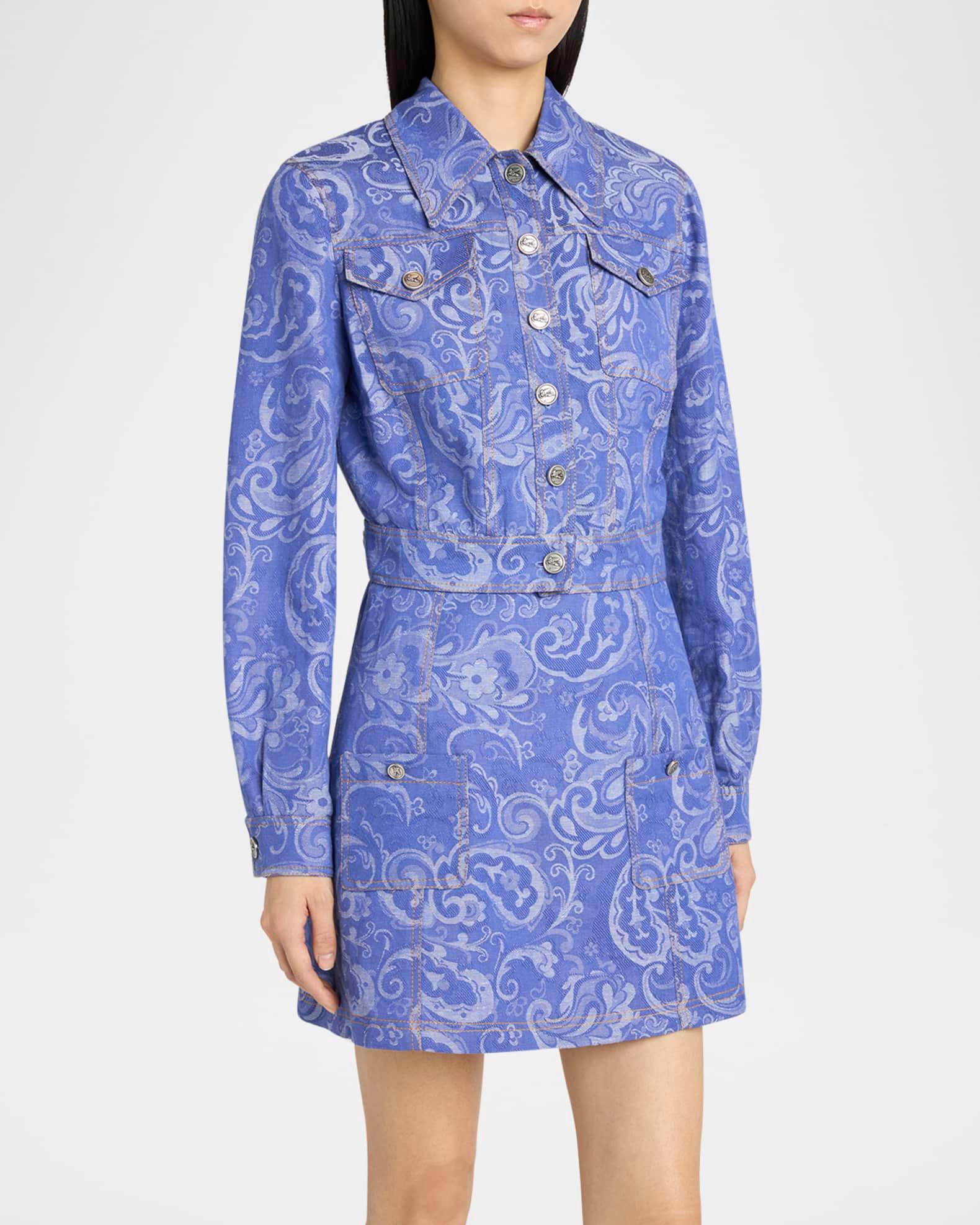 Paisley Jacquard Crop Denim Jacket Product Image