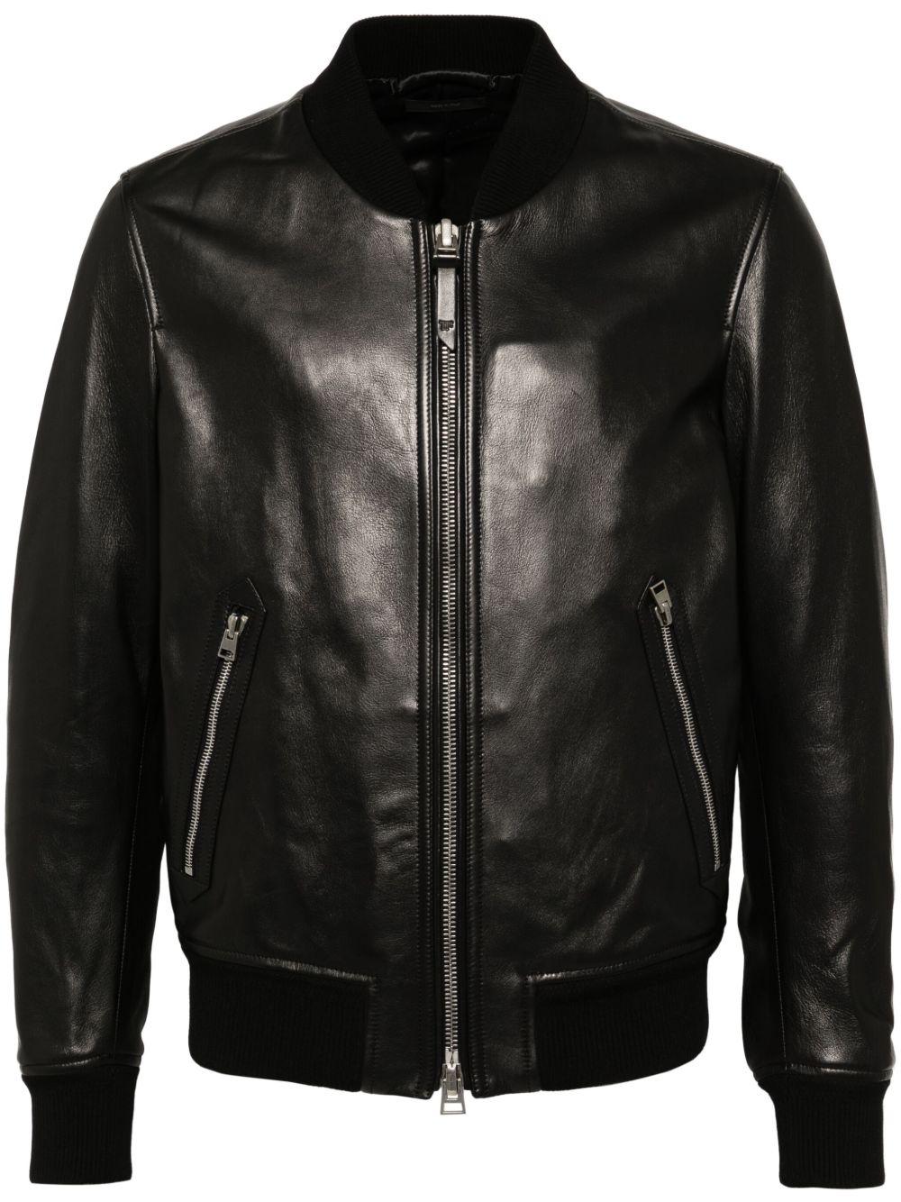 TOM FORD Black Shiny Nappa Plonge Leather Jacket In Multi Product Image