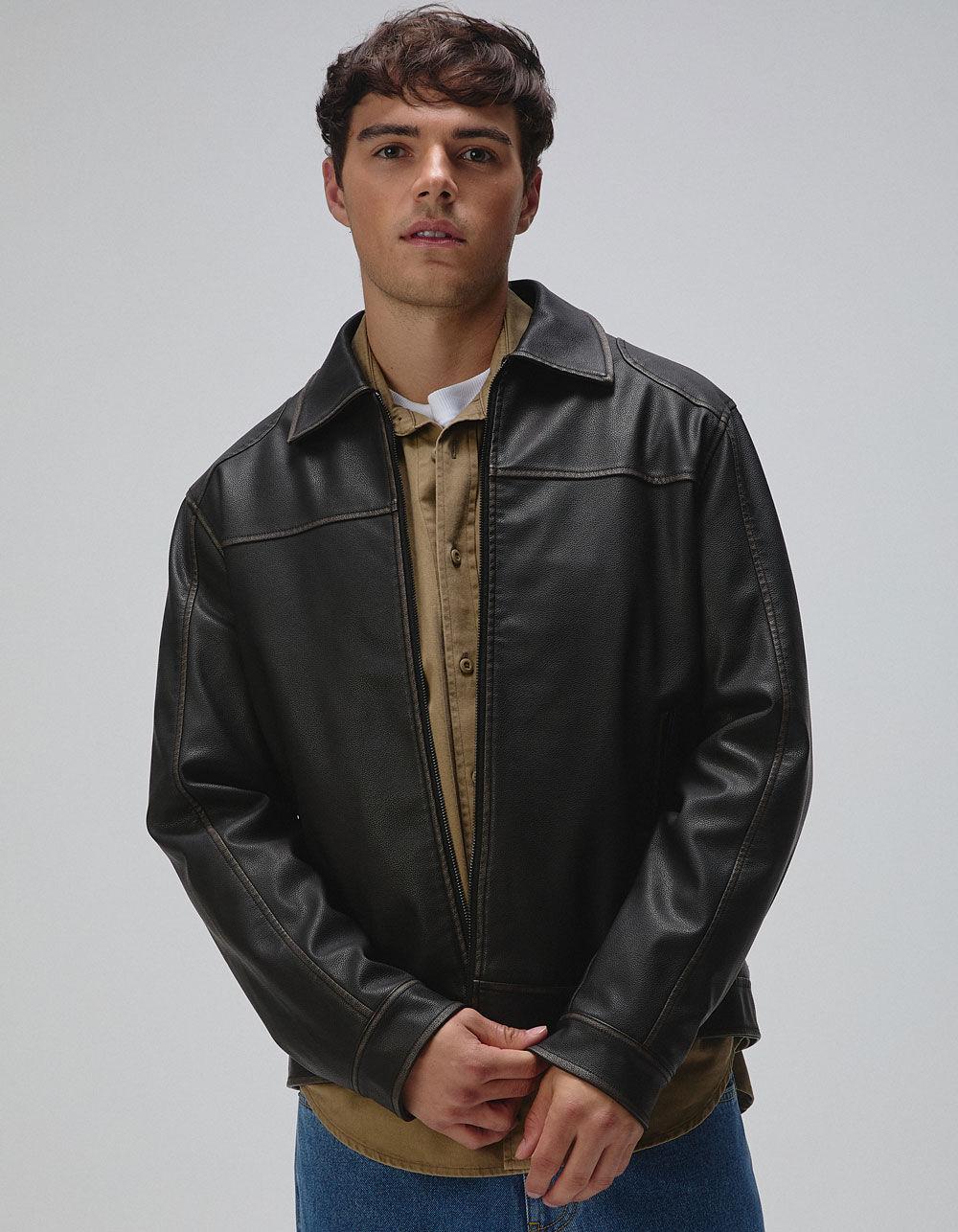 RSQ Mens Vegan Leather Jacket - BROWN Product Image