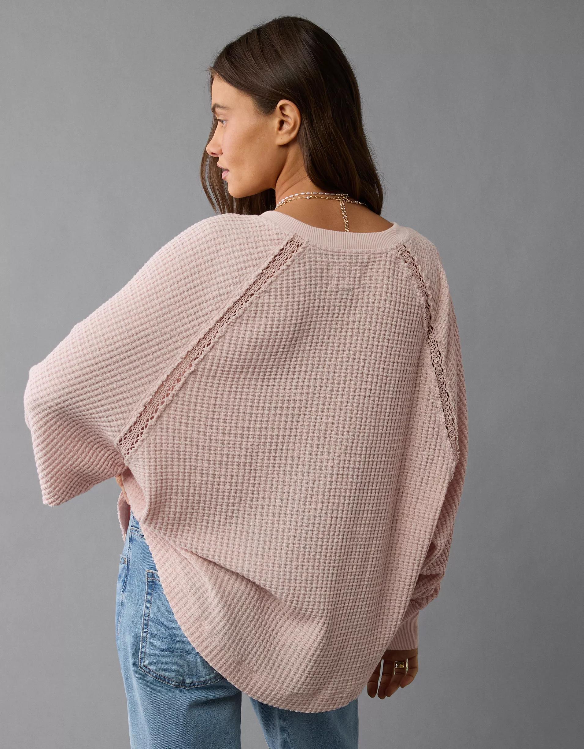 AE Big Hug Notch Neck Waffle Sweatshirt Product Image