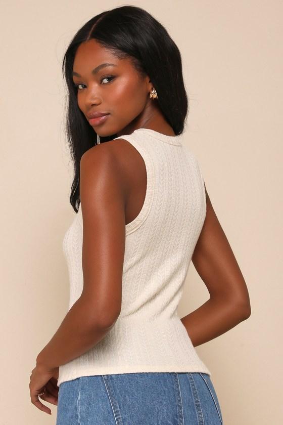 Conveniently Cute Cream Pointelle Knit Scoop Neck Tank Top Product Image