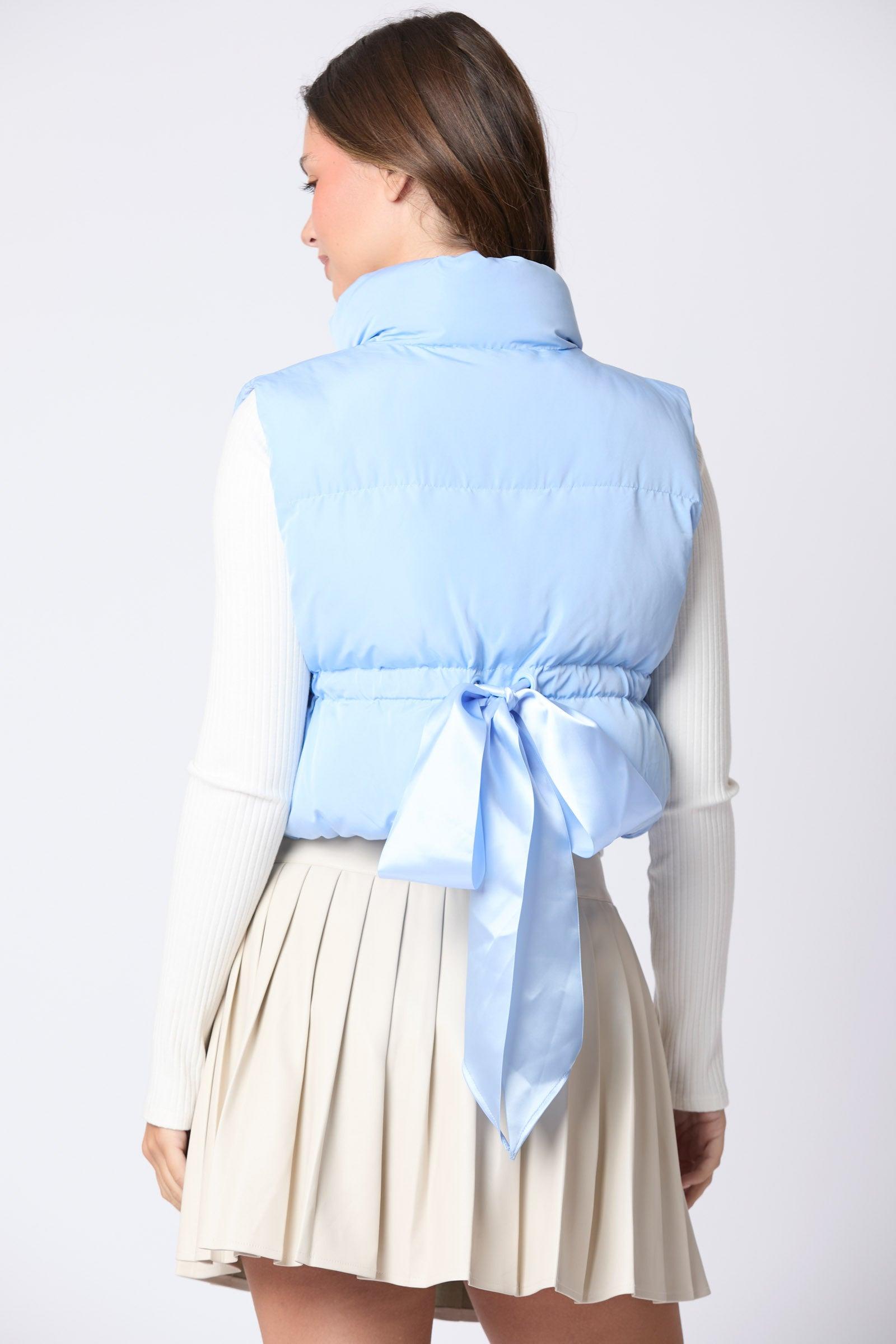 Powder Blue Bow Puffer Vest Product Image