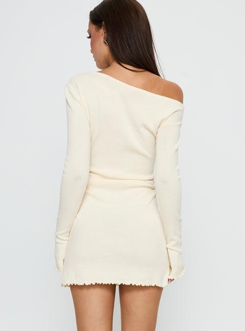 Yelsie Off Shoulder Long Sleeve Mini Dress Cream Product Image
