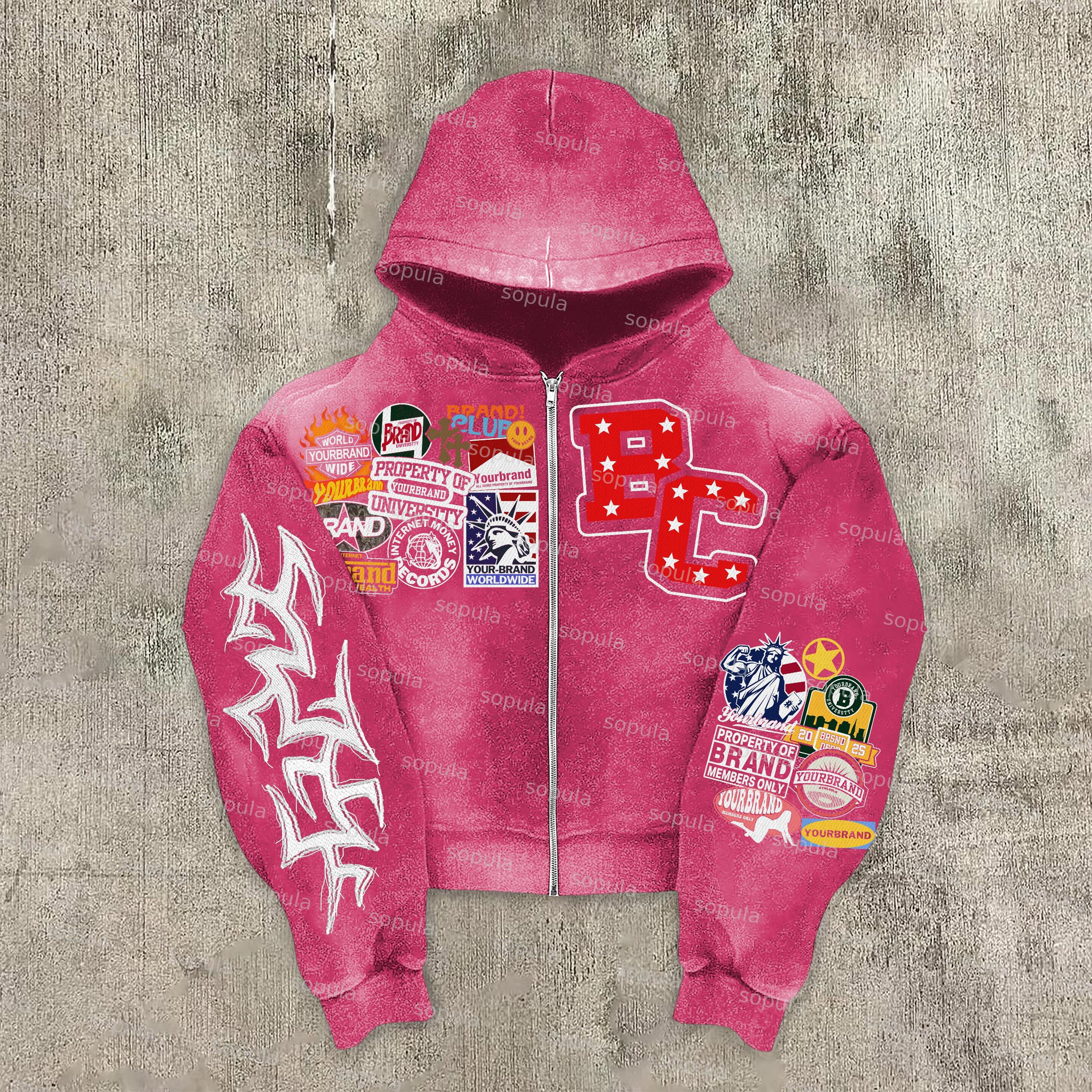 Men's Oversized Relaxed Graphic Vintage Washed Zip-Up Hoodie Product Image