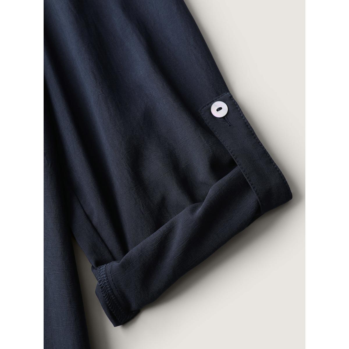 Plus Size Indigo Tab Sleeve Button Back Detail Blouse Women Office Long Sleeve Flat collar with V-notch Office Blouses BloomChic 30/6X Product Image