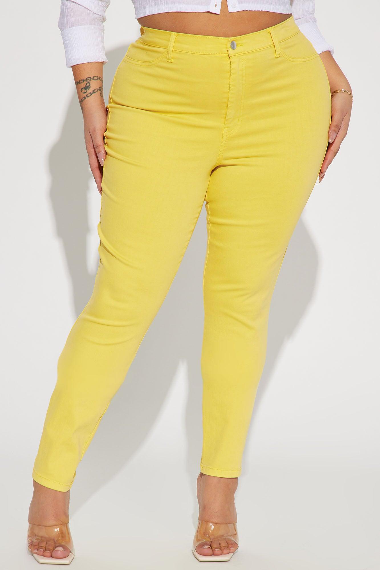 Classic Color High Waist Skinny Jeans - Yellow Product Image