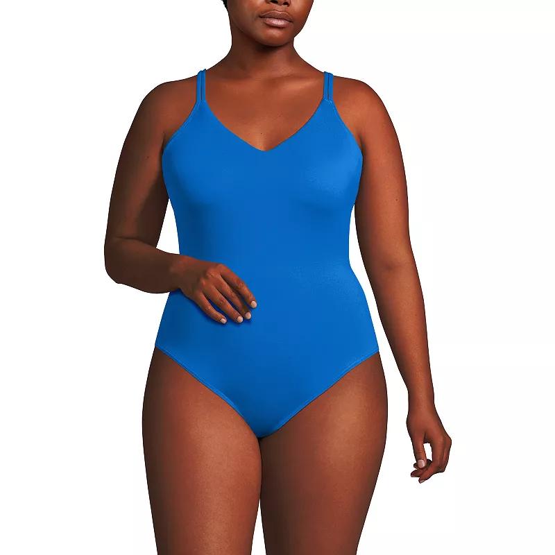 Plus Size Lands' End Tugless QuickDry V-Neck Multi-Way High Leg One Piece Swimsuit, Women's, Size: 16 W, Neon Orange Product Image