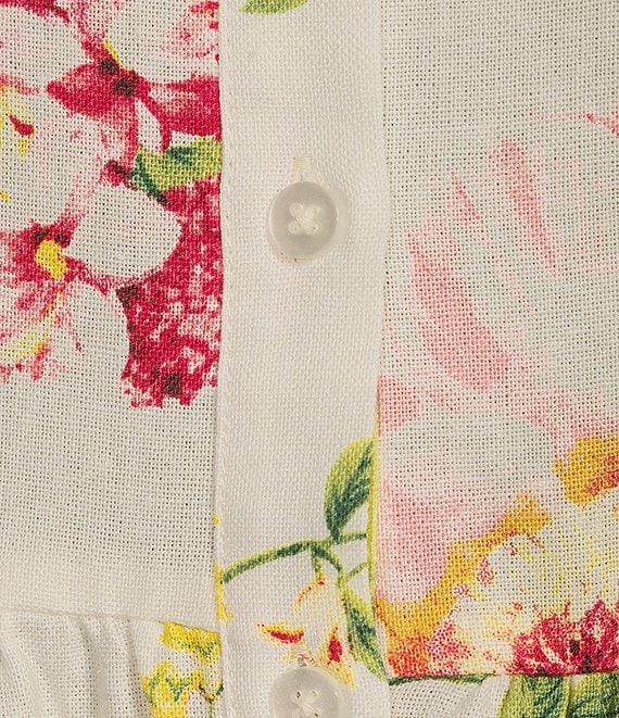 Leslie Fay Collared Short Sleeve Floral Rayon Linen Fit and Flare Shirtdress Product Image
