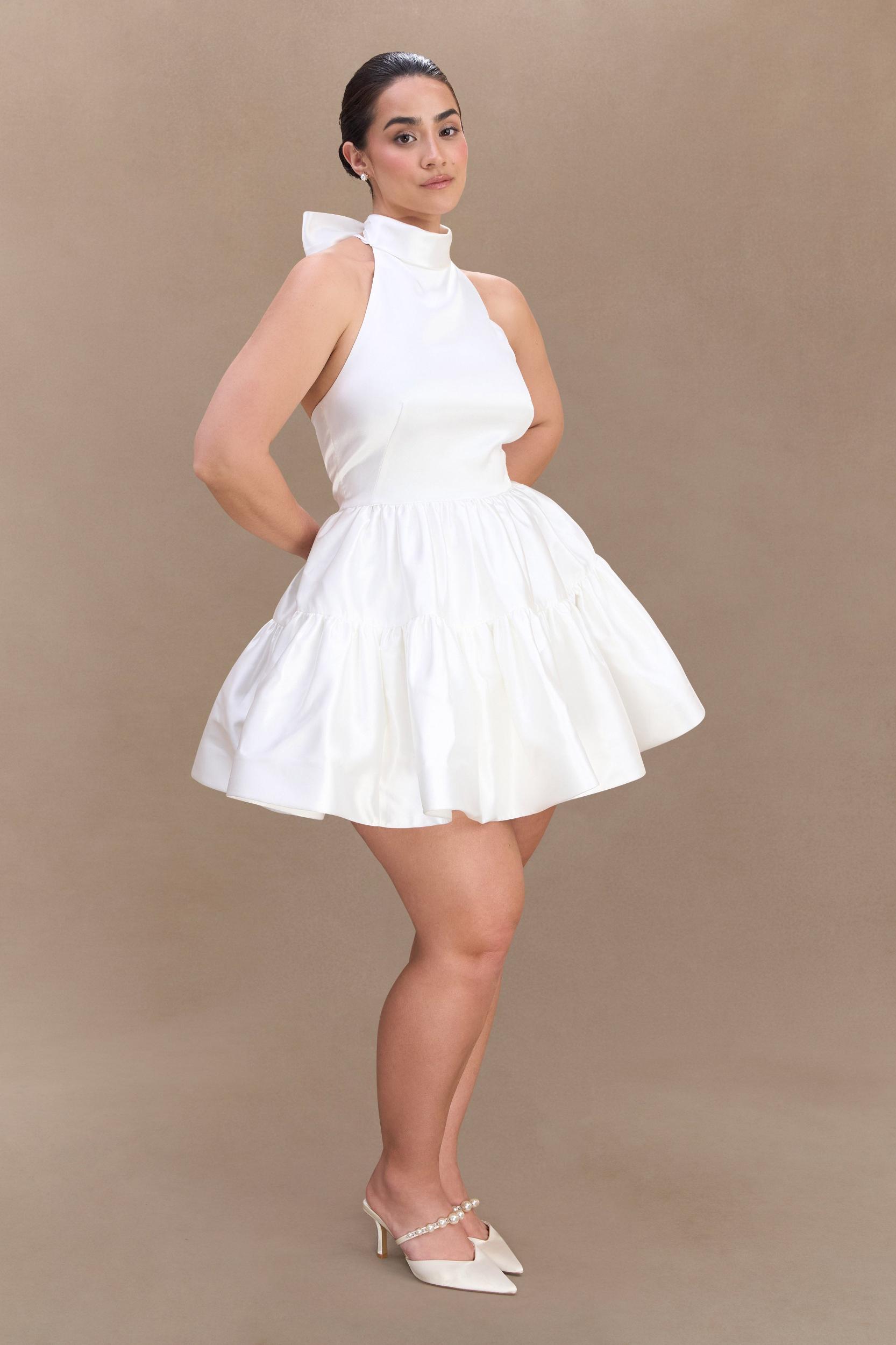 Dorota Satin Halter Mini Dress - White Product Image