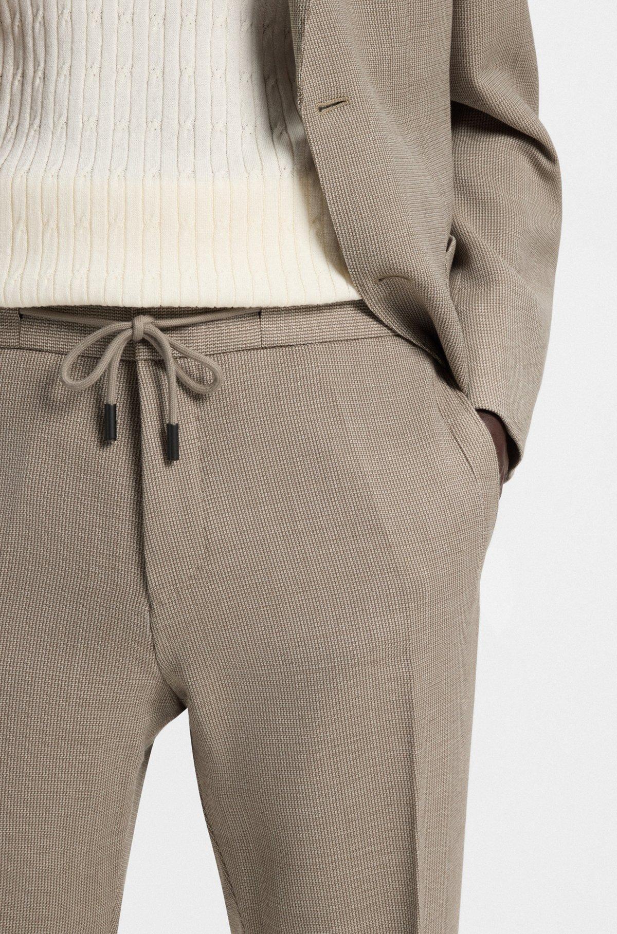 BOSS - Slim-fit pants in micro-patterned wool - Khaki Product Image
