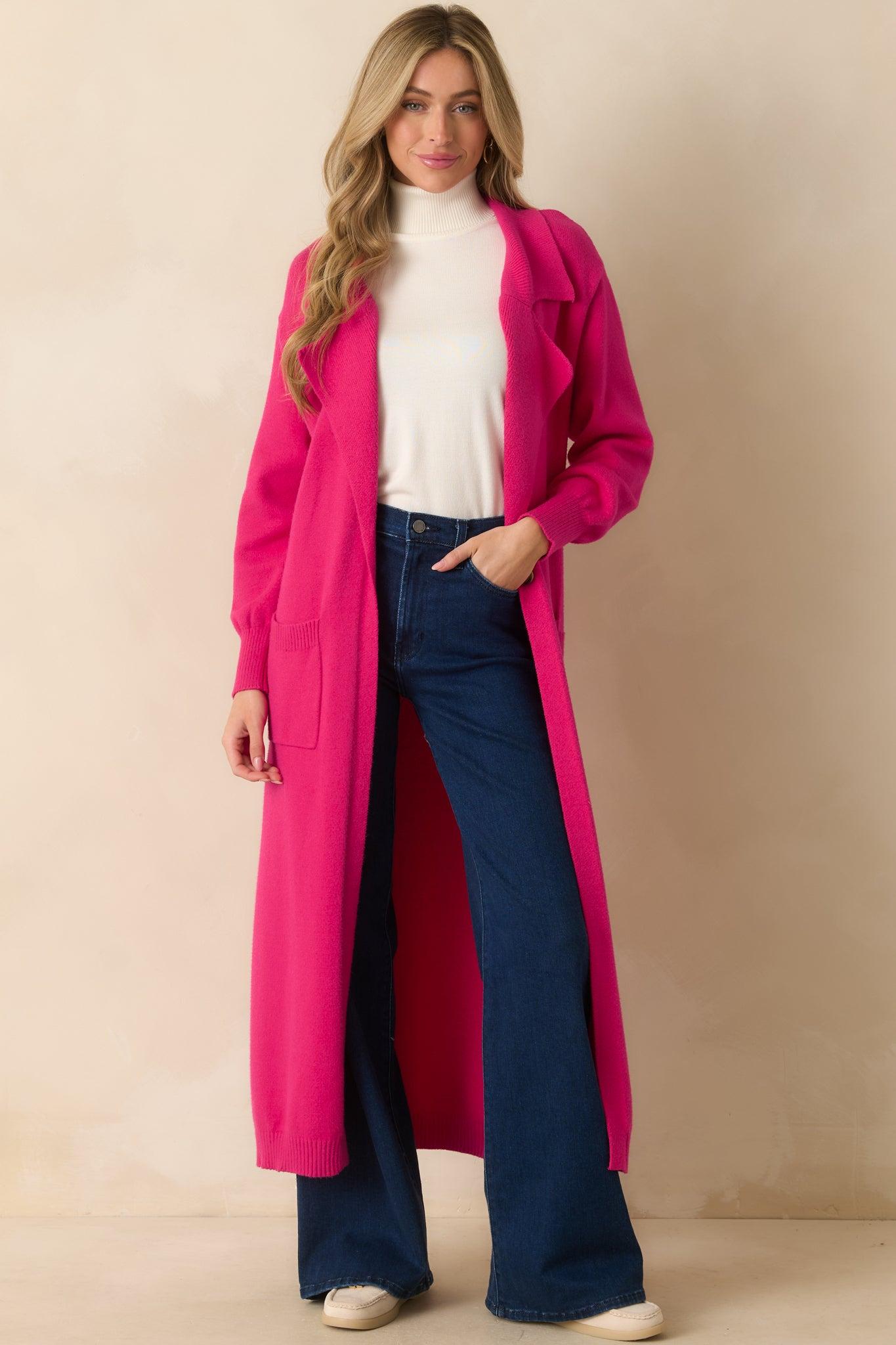 Shopping Around Hot Pink Longline Cardigan L / Hot Pink Product Image
