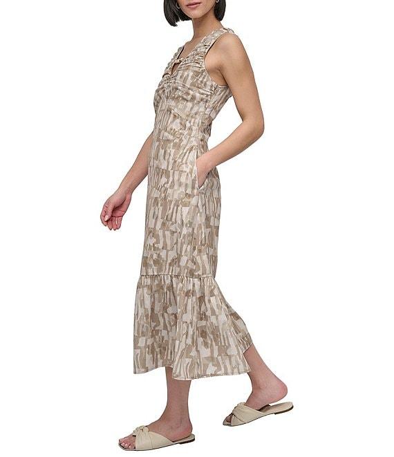 DKNY by Donna Karan V-Neck Sleeveless Flounce Hem Midi Dress Product Image