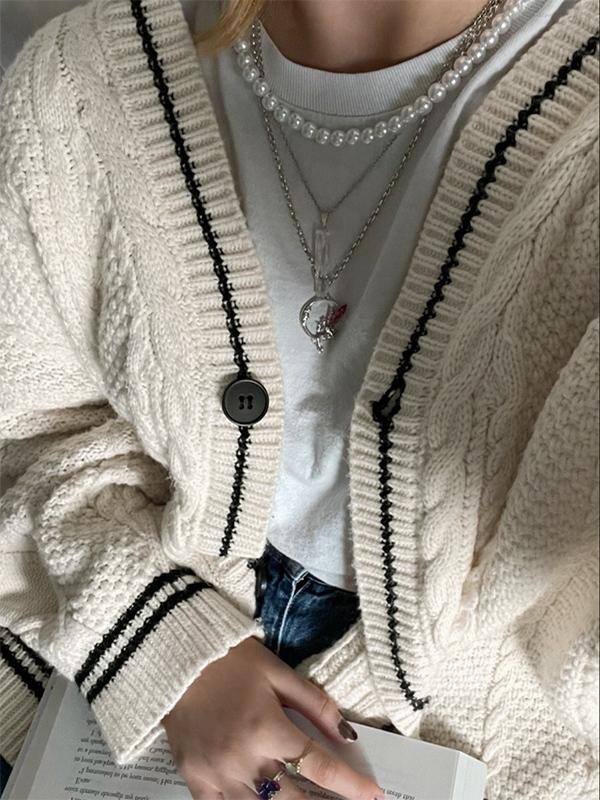 Oversize Star Embroidered Cable Knit Cardigan Product Image