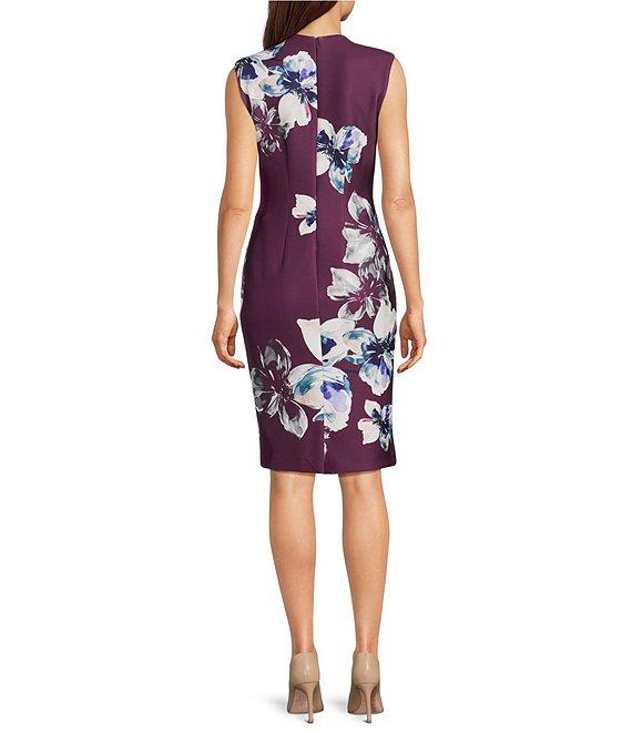 Calvin Klein Crew Neck Floral Scuba Crepe Sheath Dress Product Image