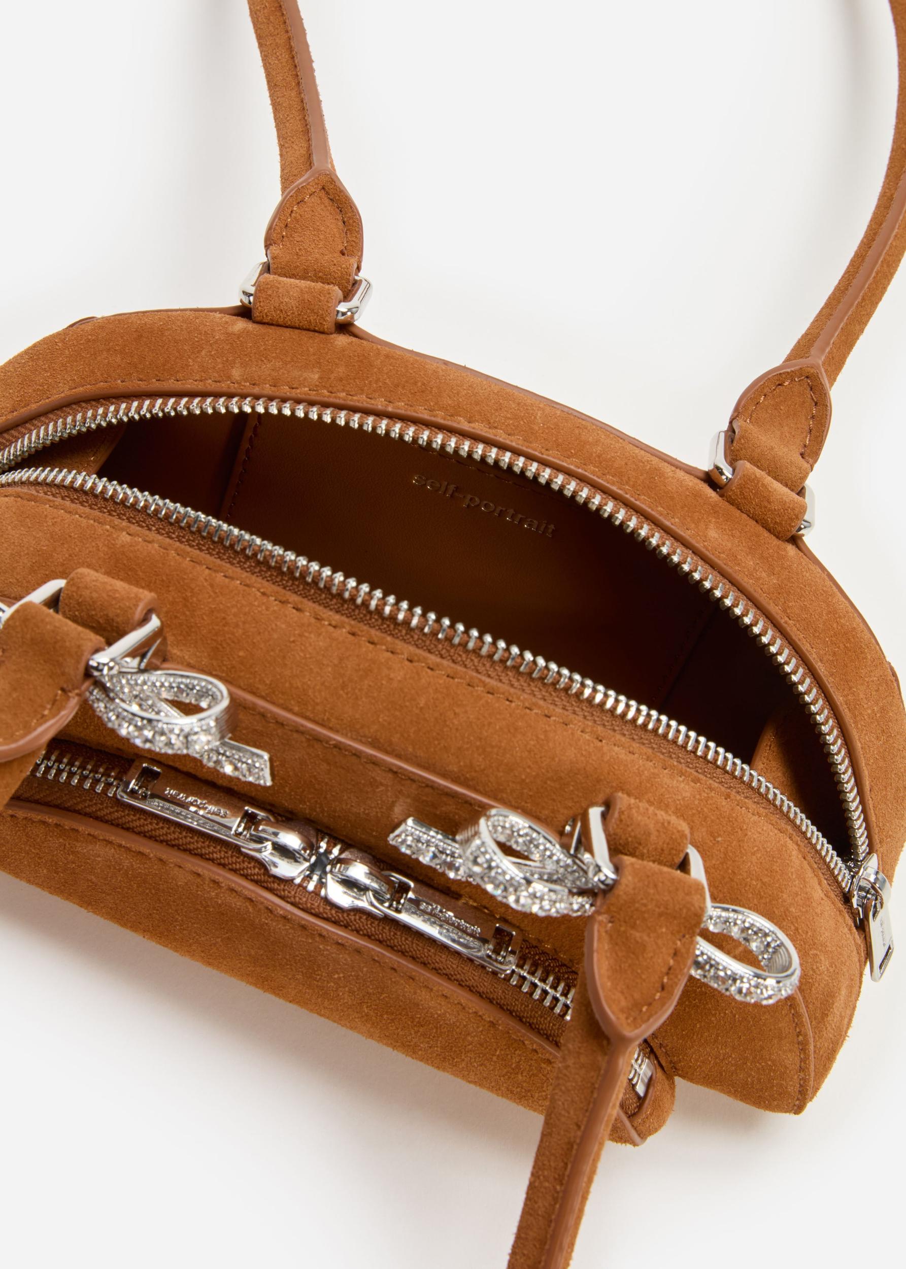 Brown Suede Curved Mini Shoulder Bag Product Image