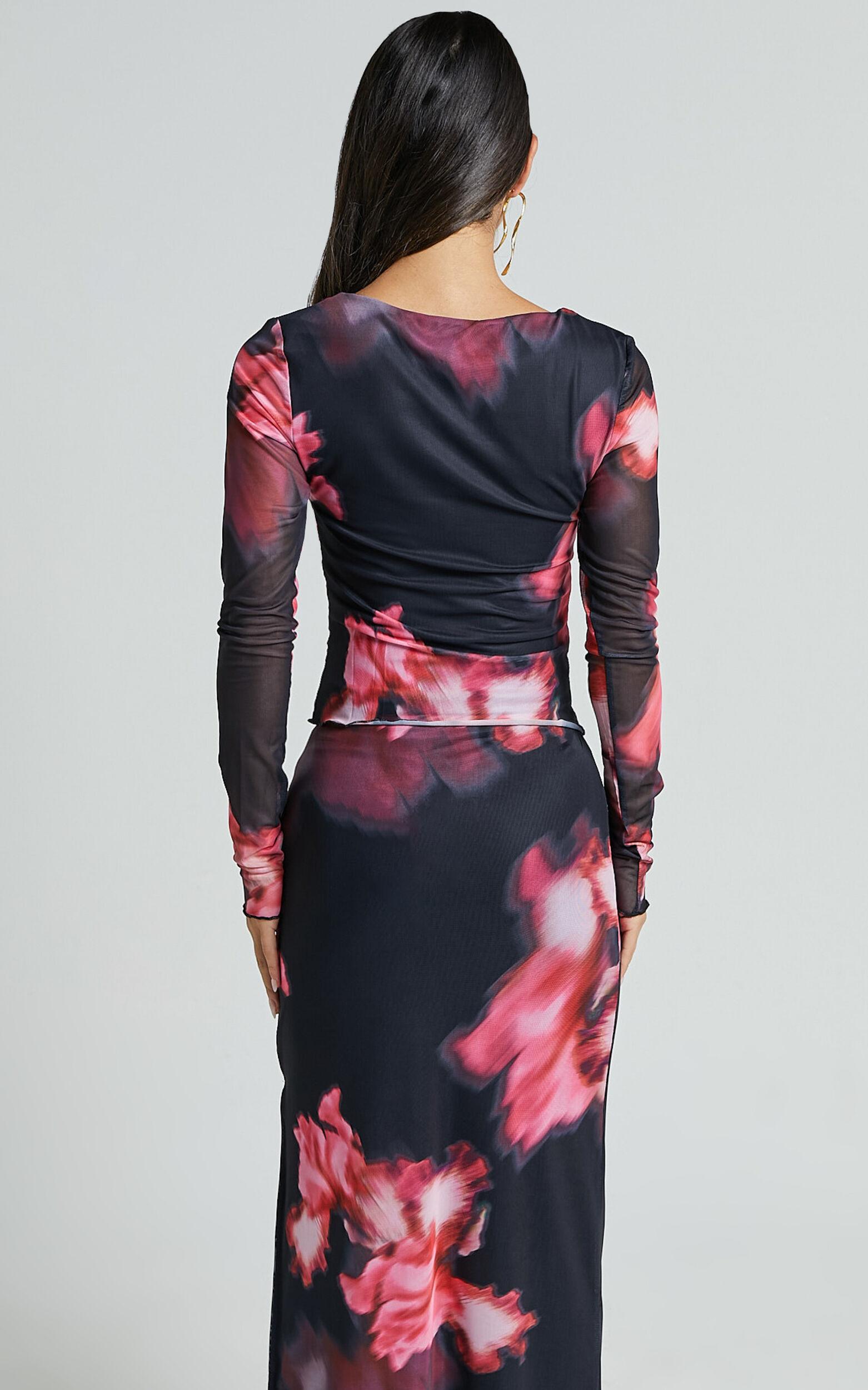 Chrishelle Top - Long Sleeve Frill Detail Mesh Top in Daze Print Product Image