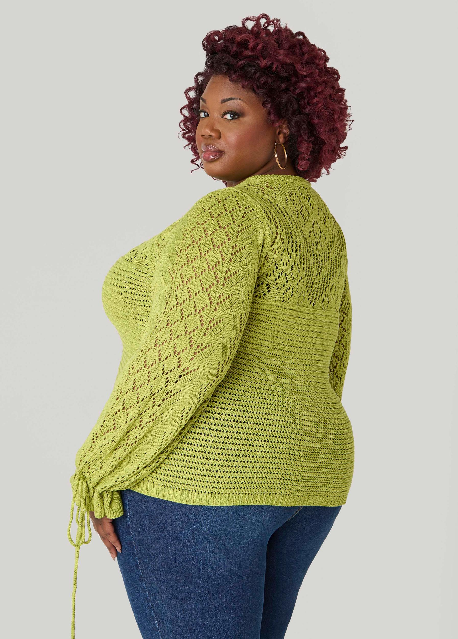 Plus Size Drawstring Crochet Sweater Ashley Stewart Product Image