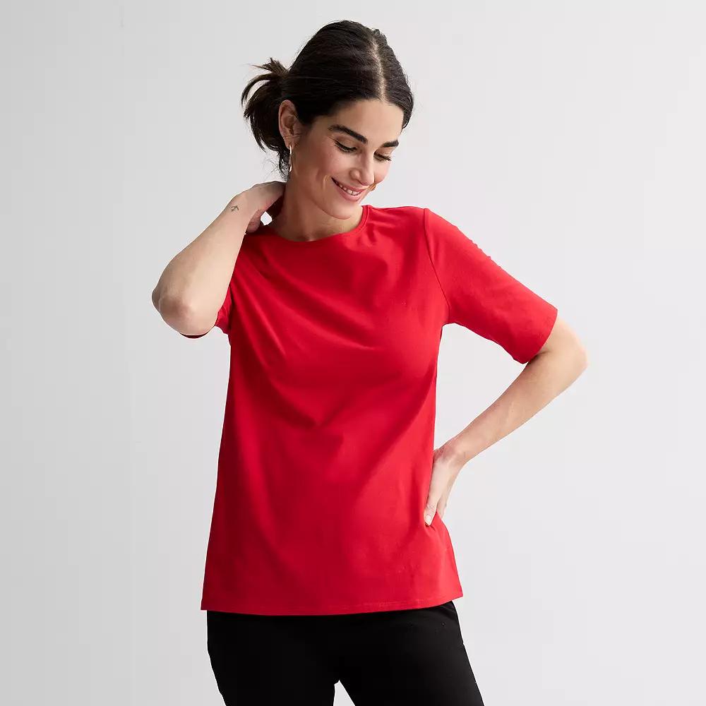Women's Croft & Barrow® Elbow Sleeve Printed Basic Tee, Size: Medium, Chicago Red Product Image