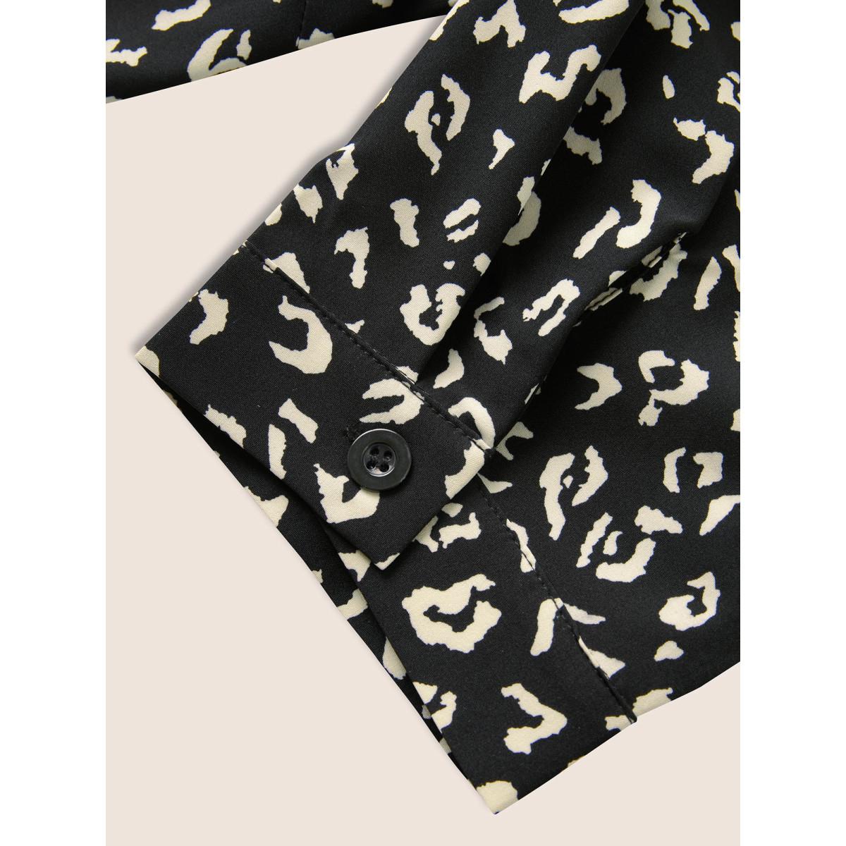 Plus Size BlackFlower Leopard Print Shirt Collar Button Up Blouse Women At the Office Elbow-length sleeve Shirt collar Work Blouses BloomChic 22-24/3X Product Image