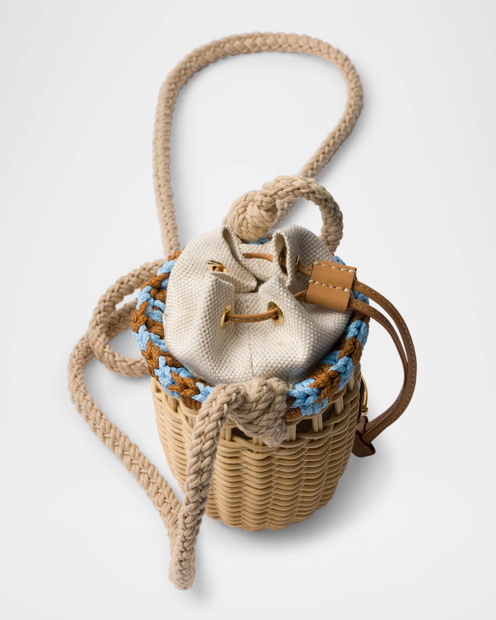 Wicker and Linen-Blend Mini Bucket Bag Product Image