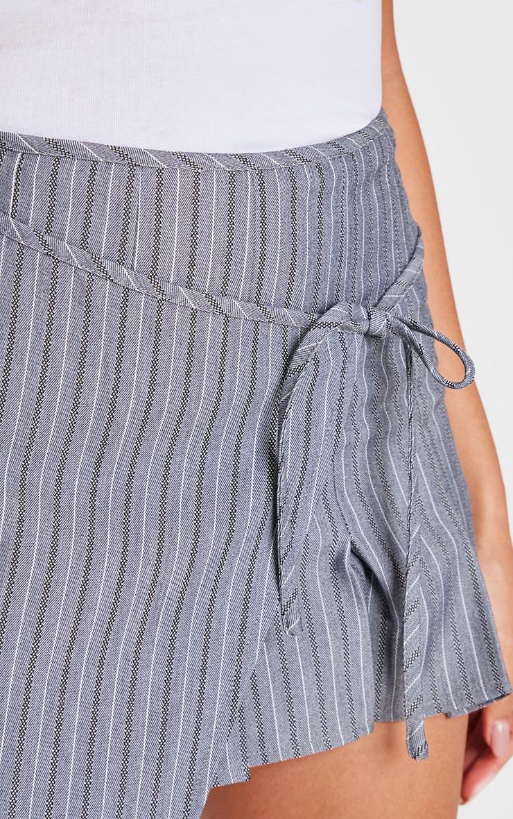 Grey Striped Wrap Tie Detail Pleated Skirt Product Image