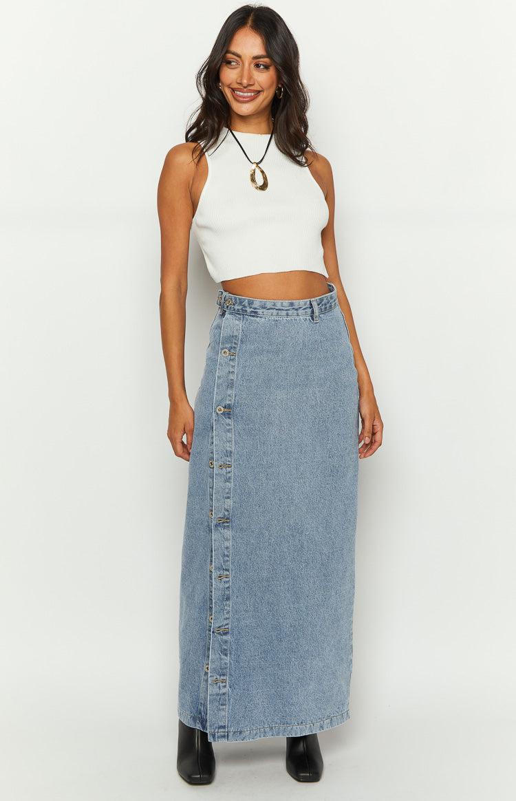 Fazio Button Side Denim Maxi Skirt Baby Product Image