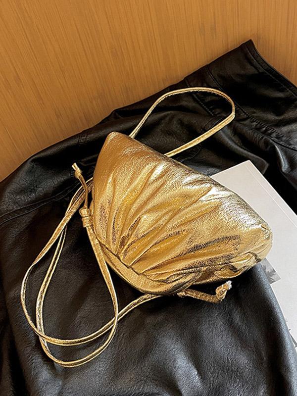 Pleated Shiny Solid Color Bags Crossbody Bags Handbags Product Image