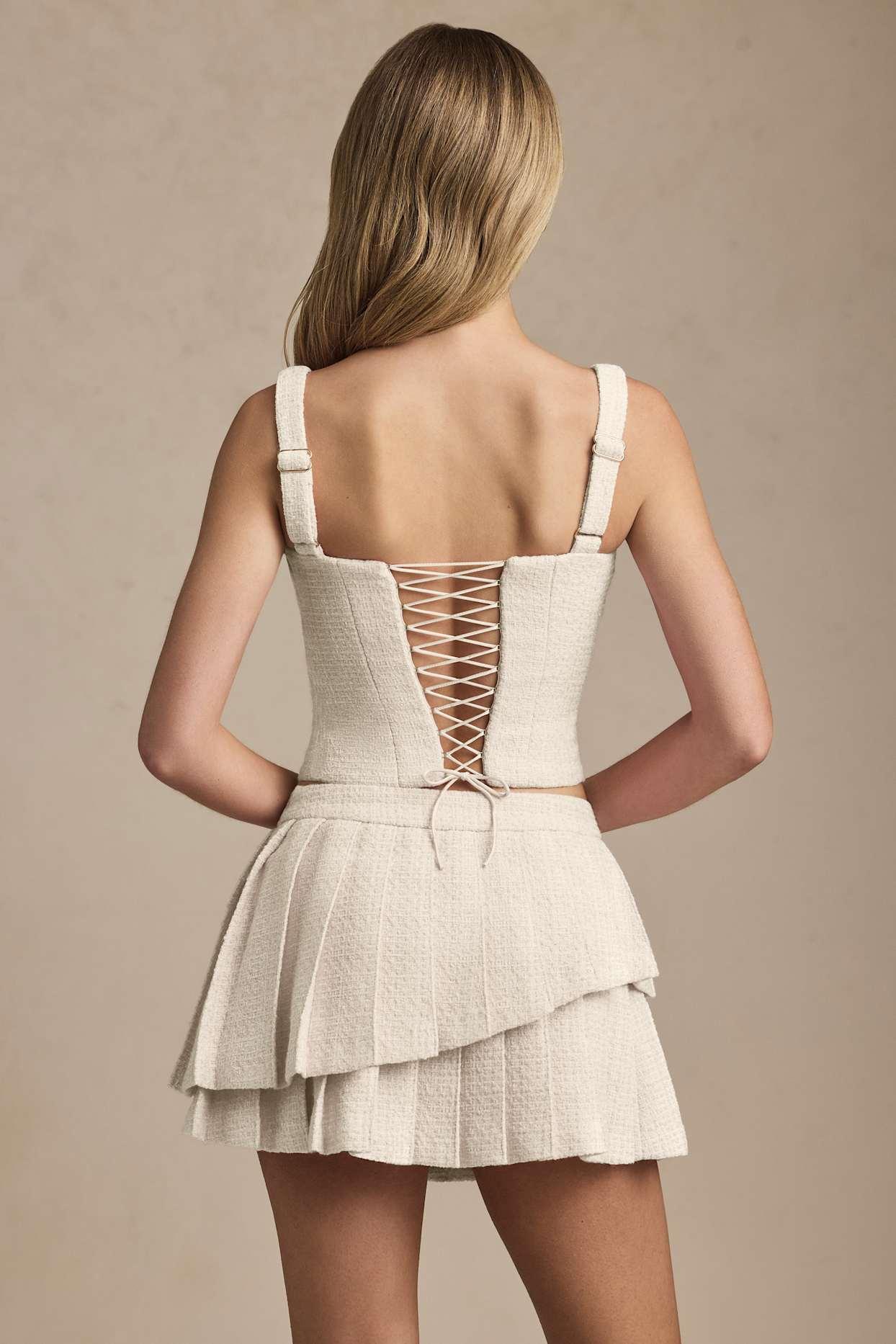 Layered Pleated Low-Rise Mini Skirt in Ivory Product Image