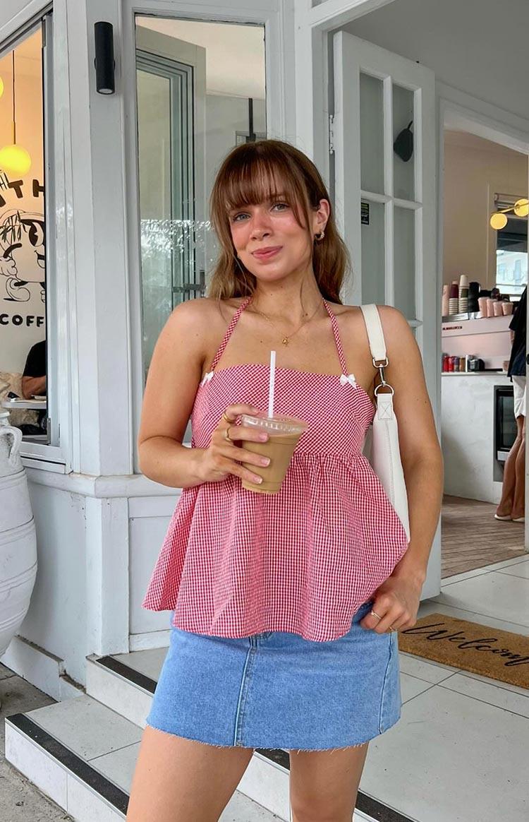 Aspen Red Gingham Halter Top Product Image