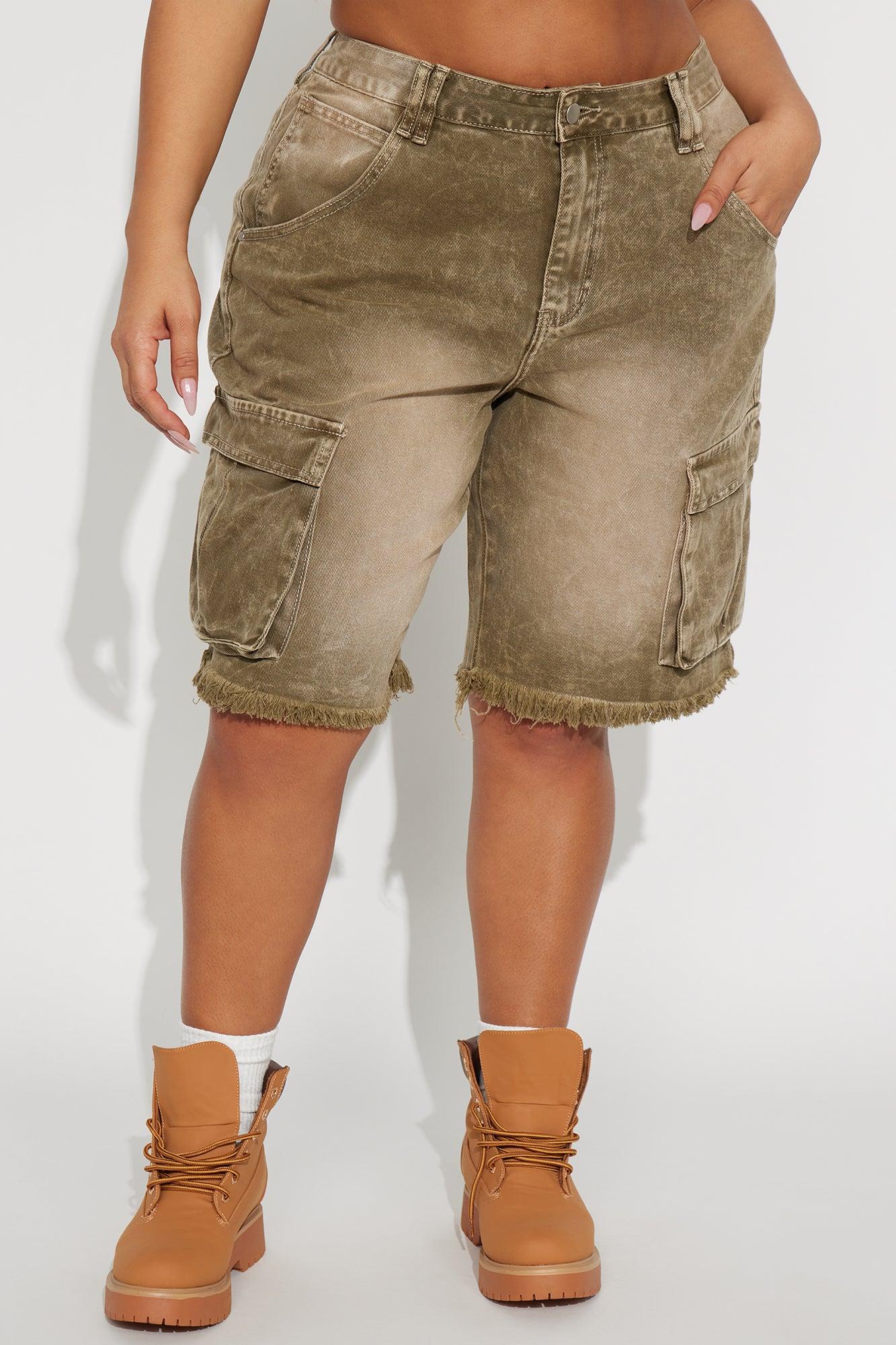 Live And Learn Cargo Denim Jorts - Olive Female Product Image