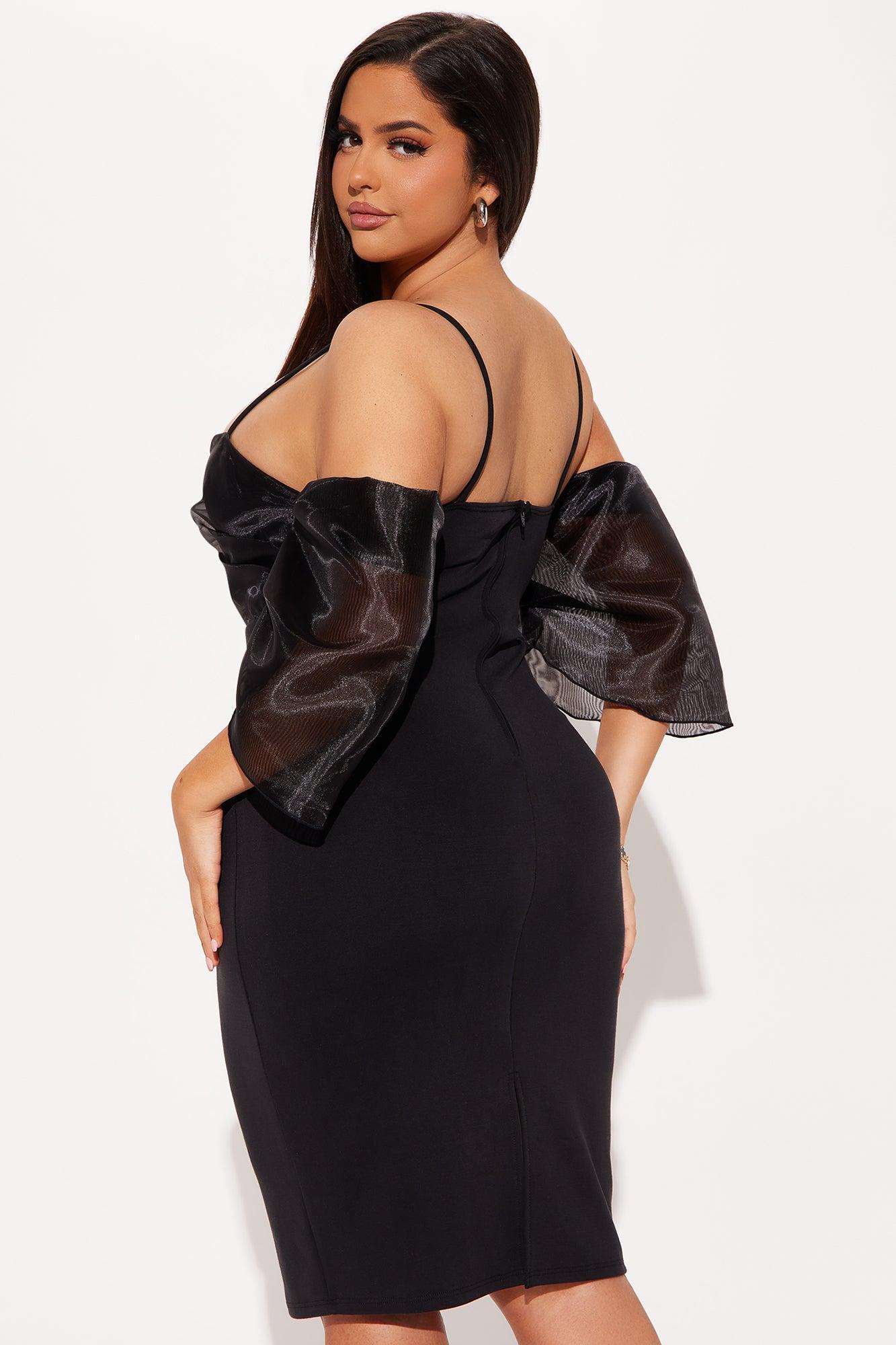 Special Occasion Organza Midi Dress - Black Product Image