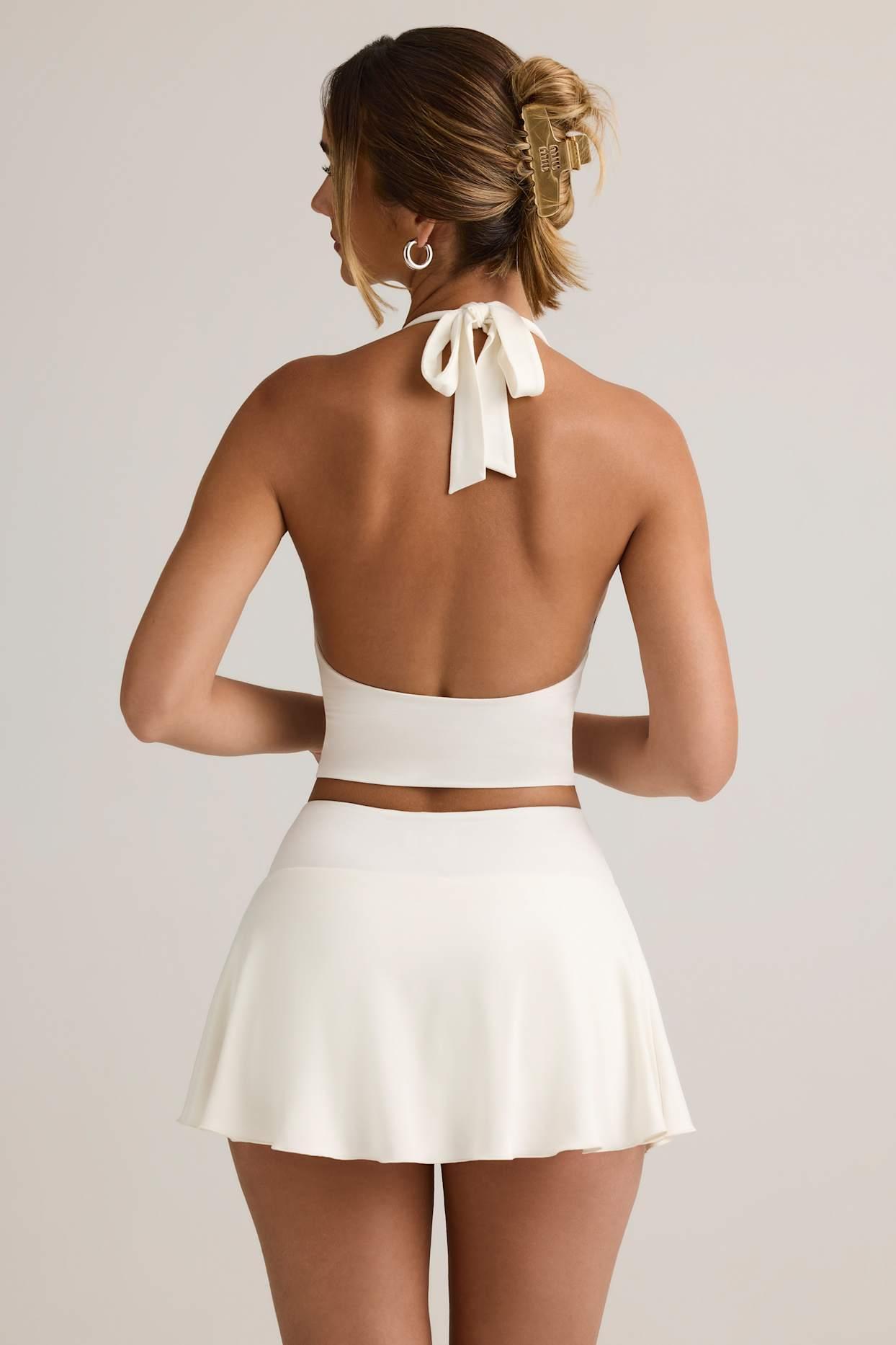 Modal Ruched Low-Rise Mini Skort in White Product Image