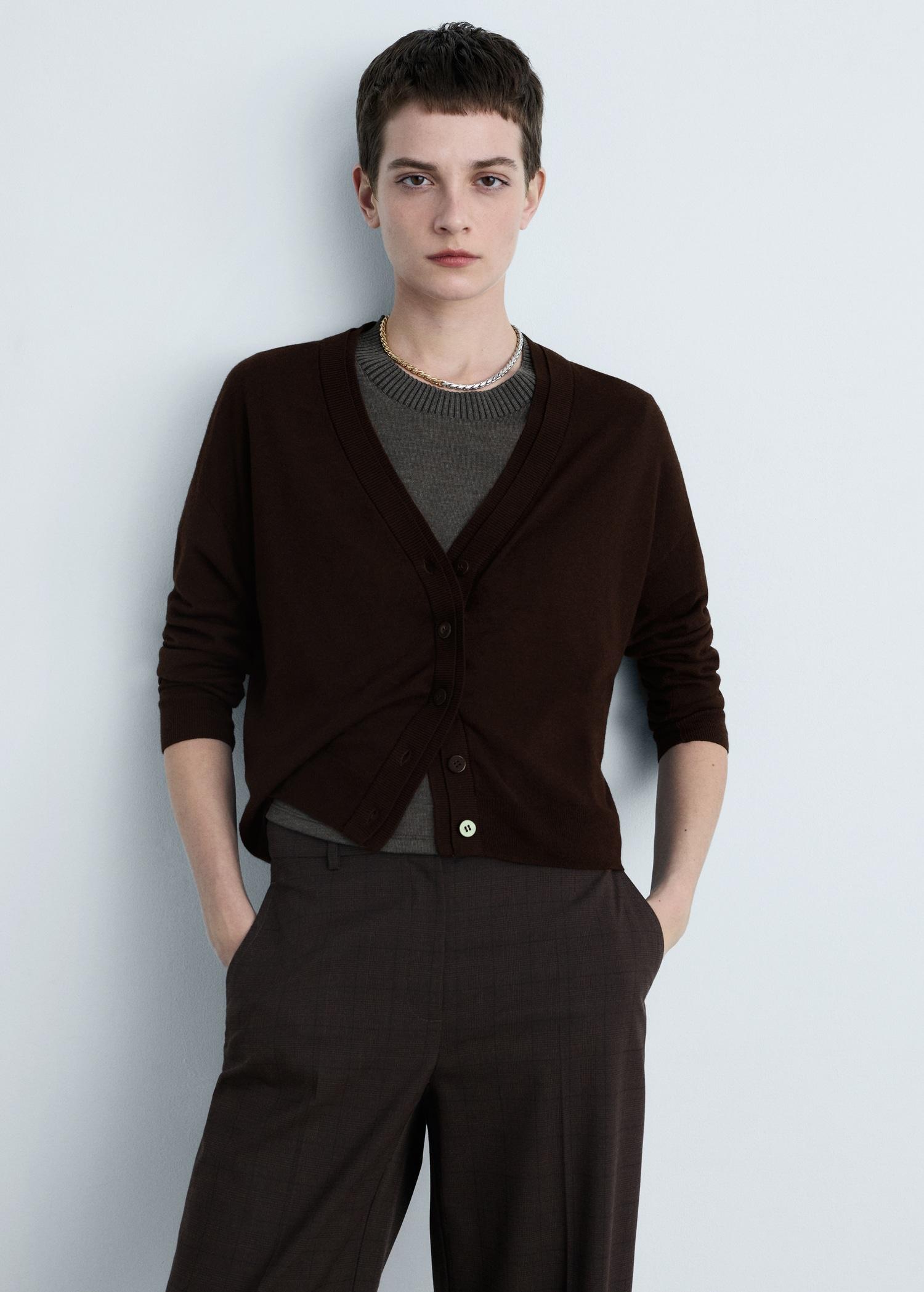 V-neck knitted cardigan - Women | MANGO USA Product Image
