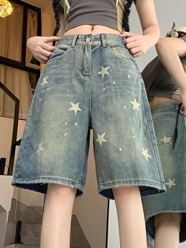 Straight Loose Denim Shorts Product Image