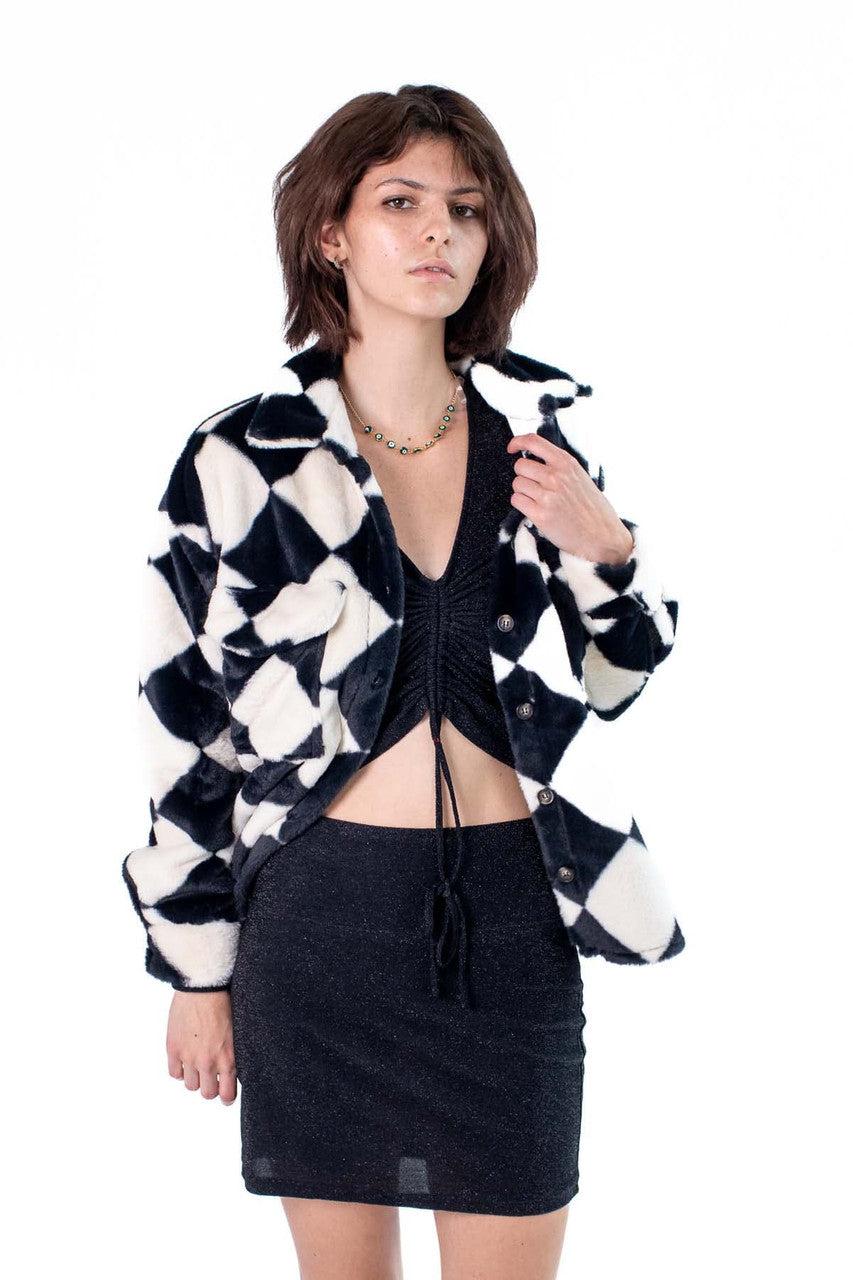 Fur Checker Print Shacket Product Image